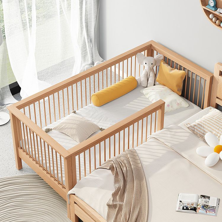 Modern Solid Wood Baby Crib Beech Nursery Bed with Guardrail