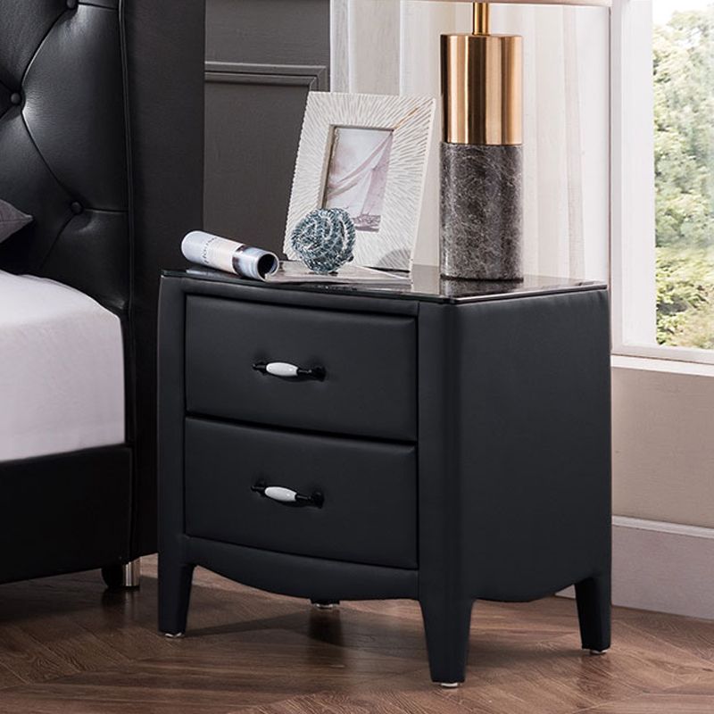 Modern Accent Table Nightstand Glass Bedside Cabinet with Drawers