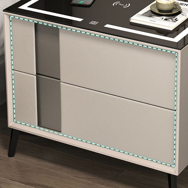 Glass and Wood Night Table Modern Minimalist Bedside Table with Drawers