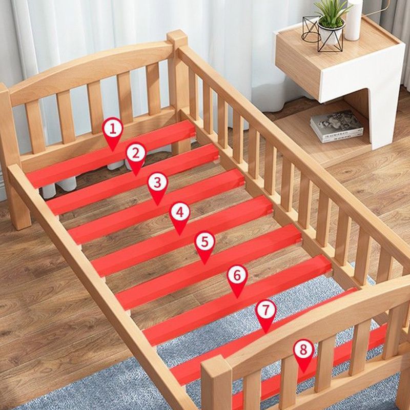 Contemporary Beech Platform Bed Slat Solid Wood Kids Bed with Guardrail