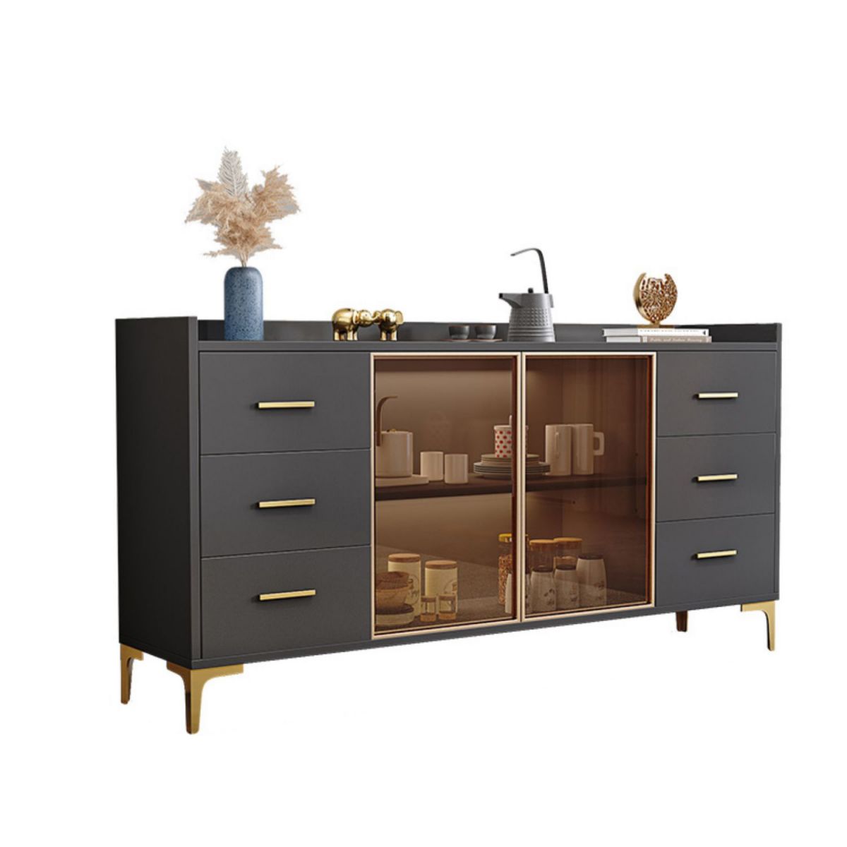 Glam Credenza Adjustable Shelving Wood Side Board with Cabinets and Drawers