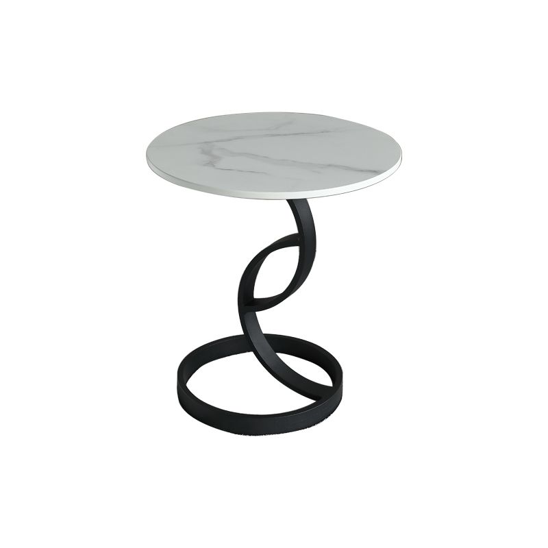 Round Black and White Stone Coffee Table Pedestal 1 Single Cocktail Table