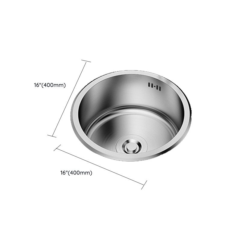 Contemporary Stainless Steel Kitchen Sink Single Bowl Round Sink with Drain Assembly