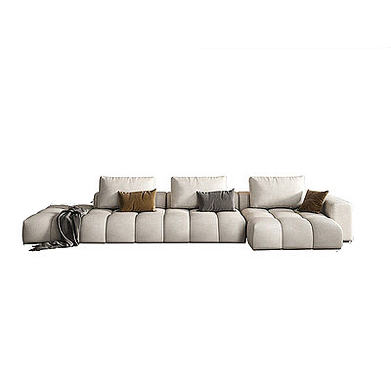 Nordic  Cream Square Arm Sofa Faux Leather Cushion Back Sectional for Living Room