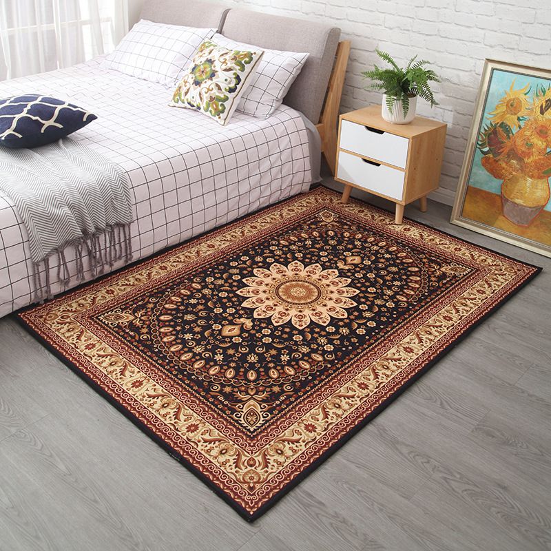 Moroccan Style Bedroom Rug Multi Color Flower Print Carpet Polyester Washable Pet Friendly Anti-Slip Backing Rug