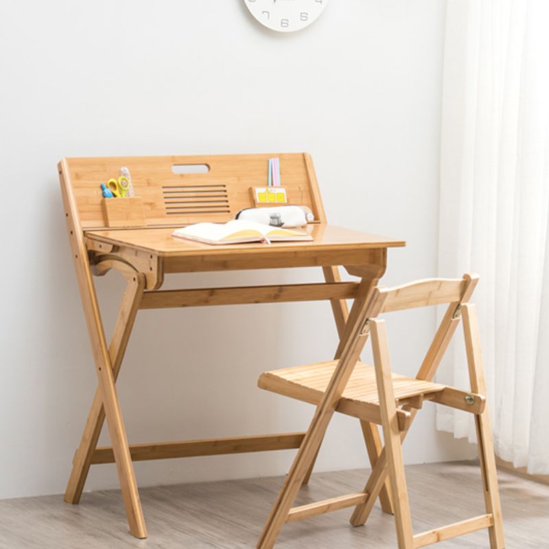 Natural Writing Desk in Solid Wood Foldable Student Table & Chair