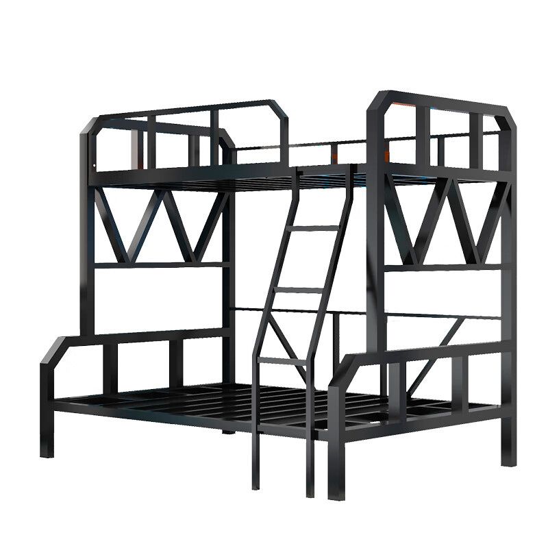 Pure Black Kids Bed Contemporary Metal Bunk Bed with Guardrail