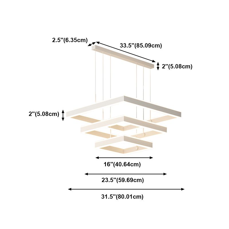 Squared Shade Chandelier Lights Modern Metal 6-Light Chandelier Lighting Fixtures en blanc