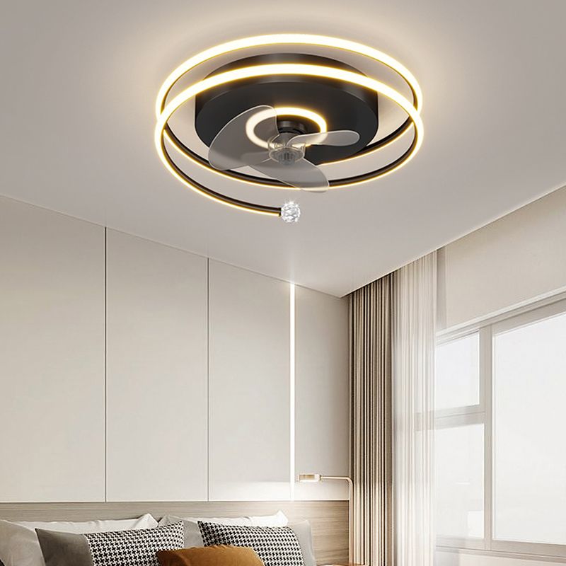 Stylish Modern Circular Ceiling Fan Lamp Metallic Bedroom LED Semi Flush Mount Light