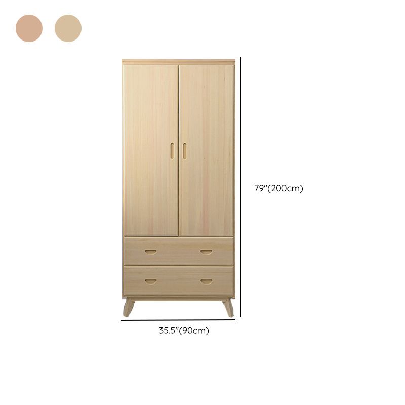 Light Brown Wooden Kid's Wardrobe 2-Drawer Glossy Kids Closet