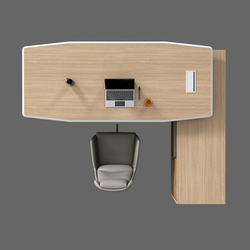 White and Natural Office Desk Modern Artificial Wood Executive Desk Locking Drawer