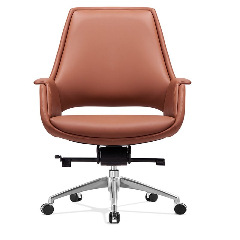 Chrome Frame No Distressing Office Chair Brown Faux Leather Managers Chair