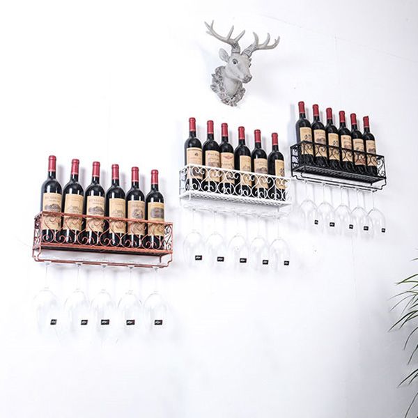 Metal Modern Wine Shelf with Bottle Stemware Holder Wall Mounted Wine Racks