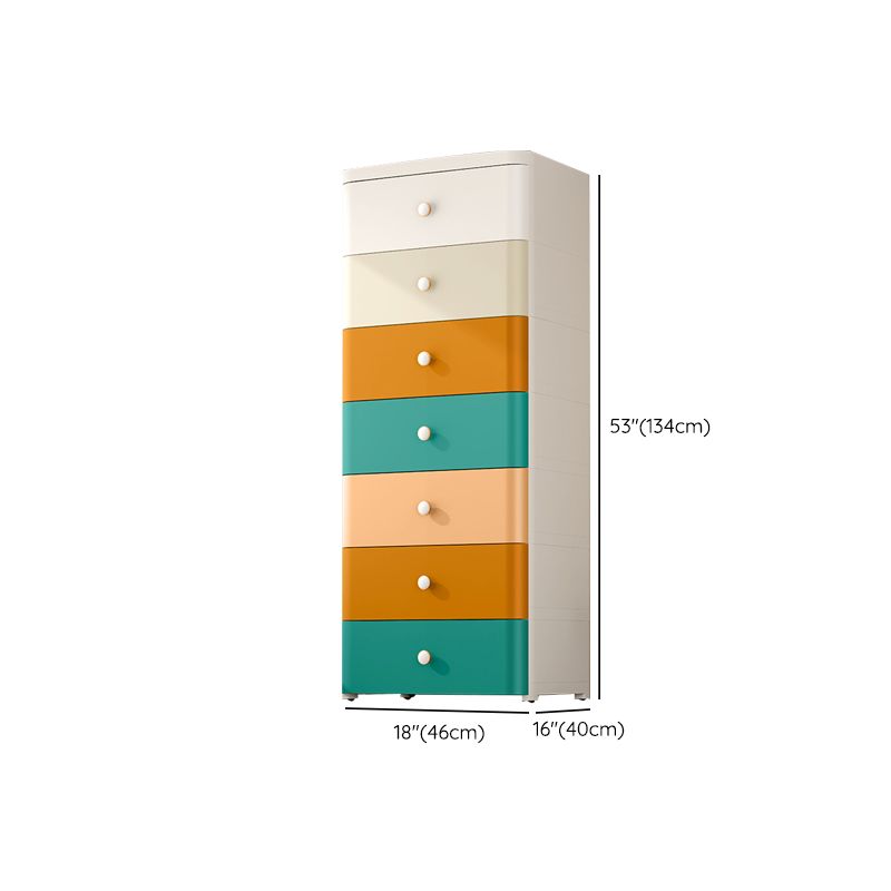 Nordic Vertical Kids Nightstand Plastic Nursery Dresser with 3/4/5/6/7 Drawers for Bedroom
