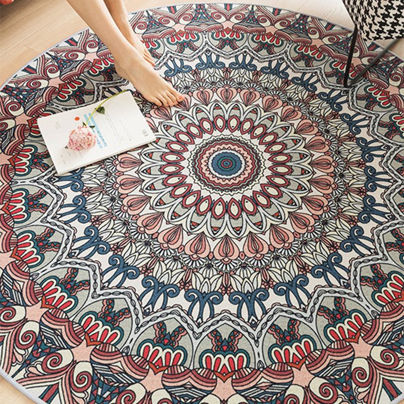 Multi-Colored Shabby Chic Rug Polyster Flower Printed Area Rug Anti-Slip Backing Easy Care Carpet for Living Room