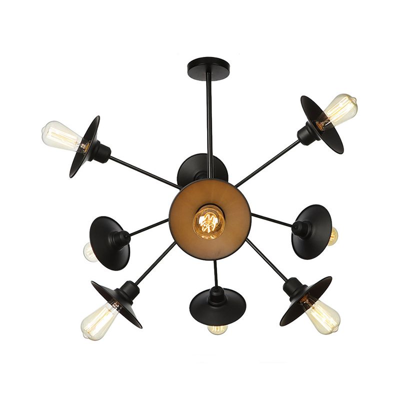 Black Flare Shade Chandelier Lighting Fixture Factory Metal 9/12/15 Lights Living Room Hanging Ceiling Light with Sputnik Design