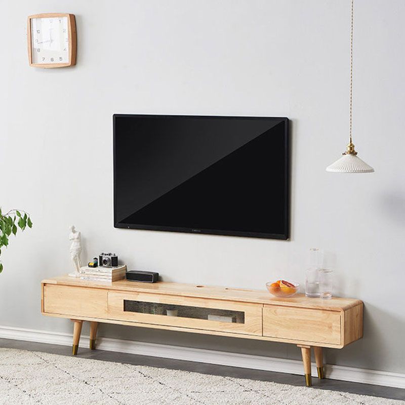 Scandinavian TV Console Solid Wood TV Media Console with Drawers