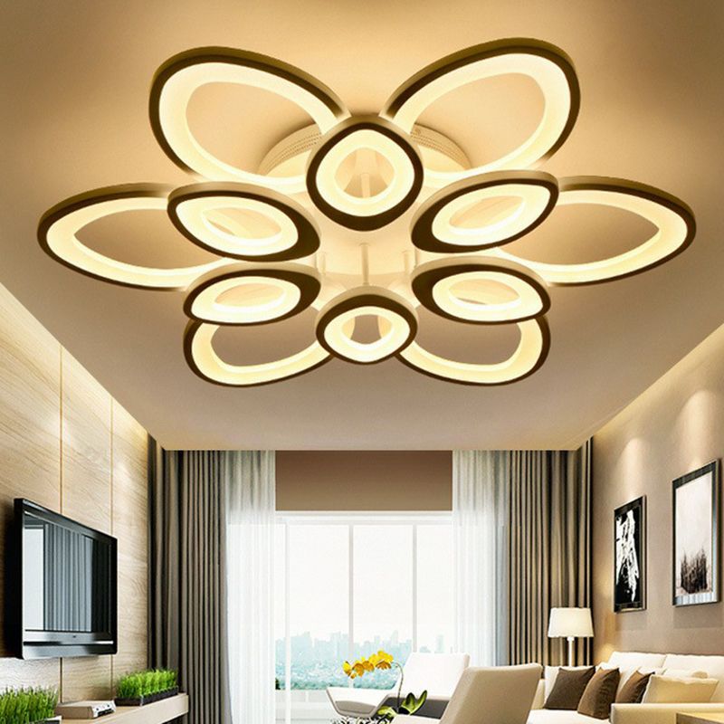 Hedendaagse Lotus Flush Mount Light Acryl Living Room LED Semi Flush plafondlicht in het wit