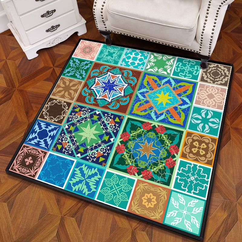 Mandala multicolor Mandala Rug polipropileno Turca Turca Alfombra sin deslizamiento Alfombra lavable de máquina resistente a las manchas para dormitorio