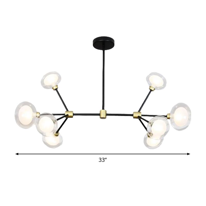 Moderne schwarze Suspensionslicht 8/12/16 Lichter Ast Metallic Kronleuchter mit ovalem Glasschatten für Cafe