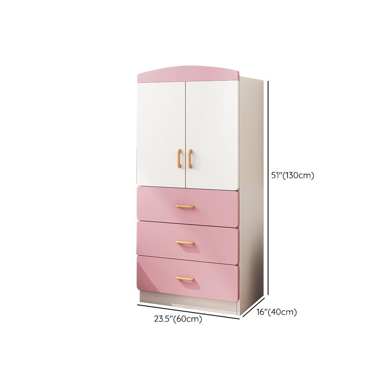 White and Pink Kids Armoire Modern Style Kids Closet with Garment Rod