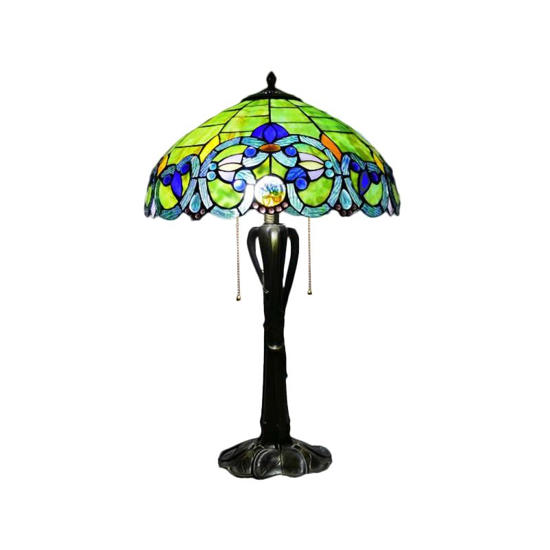 Cone/Dome Nightstand Lighting Victorian Cut Glass 2-Head Gold Pull Chain Table Lamp with Blossom Pattern