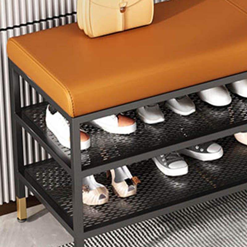 Metal Cushioned Bench Modern Seating Bench with Shelves for Entryway