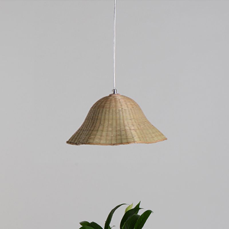 Hand-Worked Pendant Lighting Japanese Bamboo 1 Head Ceiling Suspension Lamp in Flaxen