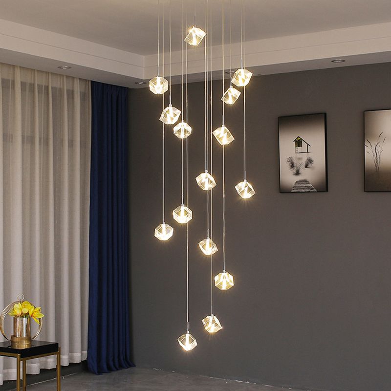 Crystal Silver LED Pendant Light in Modern Luxury Style Stainless-Steel Square Hanging Lamp