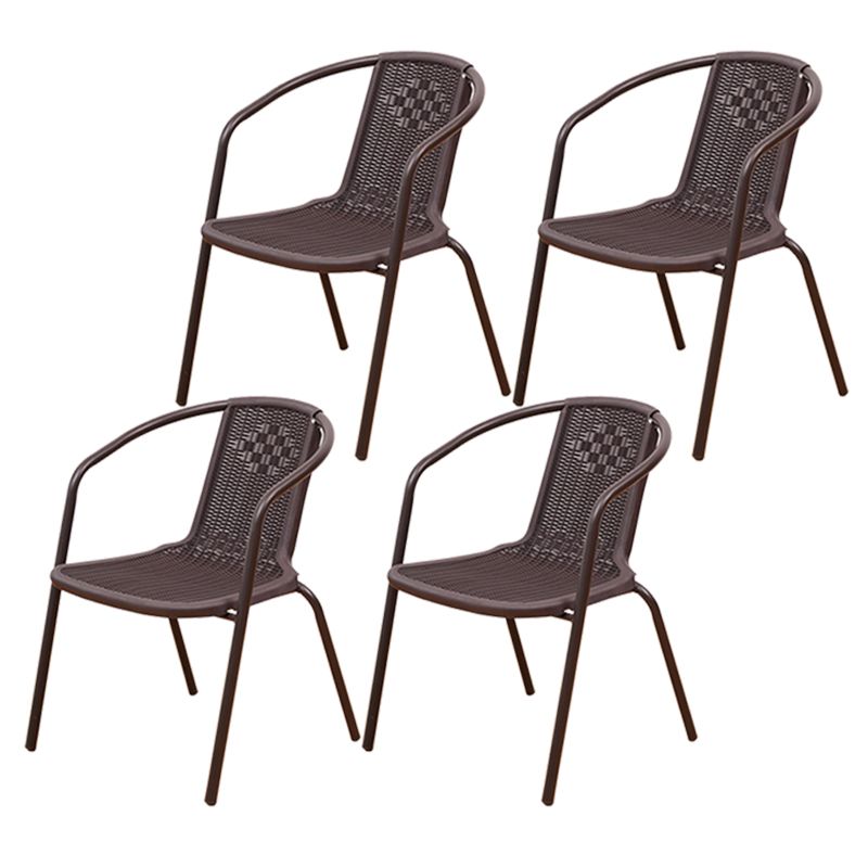 Tropical Rattan Outdoor Bistro Chairs Stacking Outdoors Dining Chairs with Arm