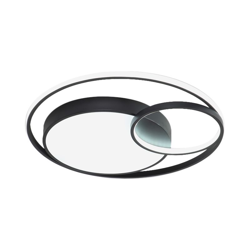 Circular Flush Mount Lamp Simple Acrylic Black/White/Gold LED Ceiling Light Fixture for Dorm Room, White/3 Color Light