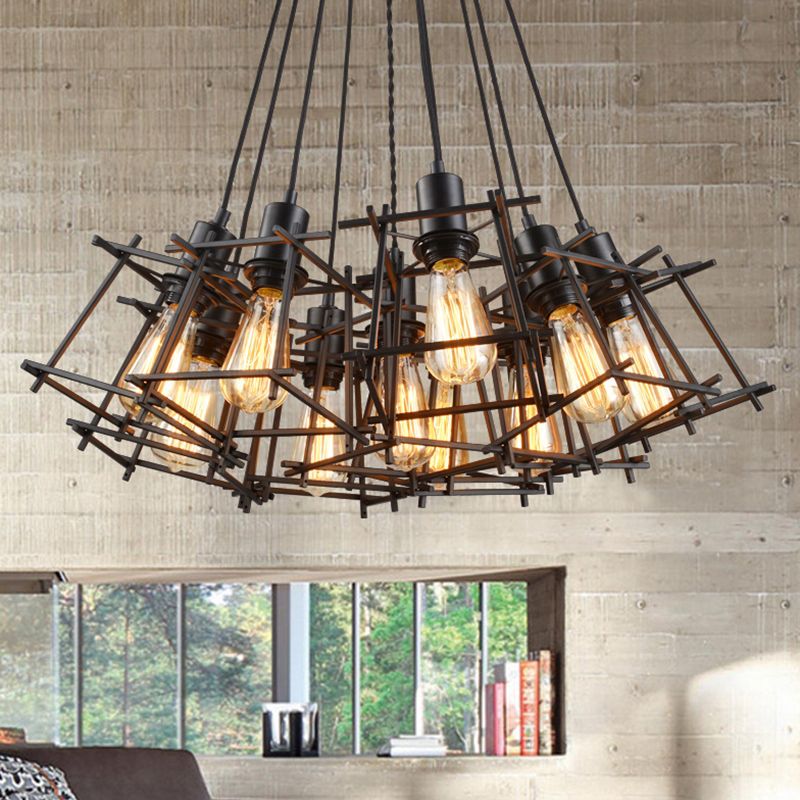 Black Cage Shade Multiple Hanging Pendant Lights Industrial Metal Multi Light Pendant Lighting for Living Room