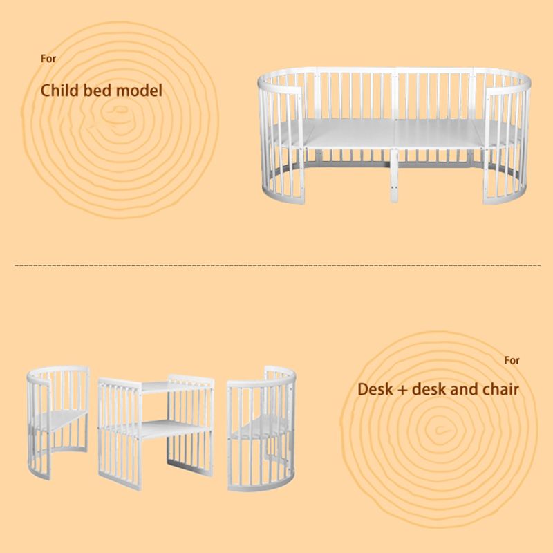 5-in-1 Convertible Crib in White Nordic Baby Crib with Casters & Mattress