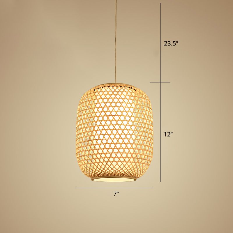 OVAL BAMBOO Suspension Light Asian 1-Bulb Beige Plafond Lanterne suspendu pour restaurant