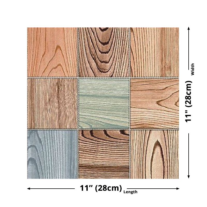 Splicing Wood Grain Wallpaper Panel Industrial Smooth Wall Art in Blue-Brown, Stick On