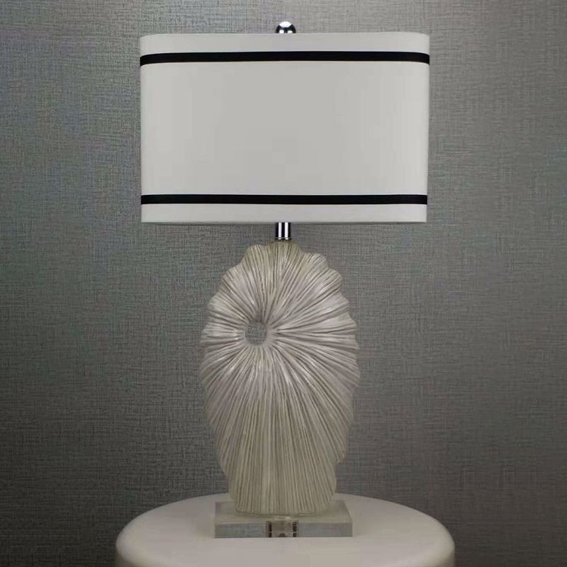 Fabric Black-White Table Light Rectangular Shade 1 Head Antiqued Style Table Lamp with Shell Porcelain Base