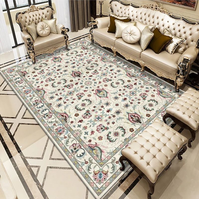 Traditional Indoor Rug Washable Flower Print Carpet Stain Resistant Carpet for Living Room