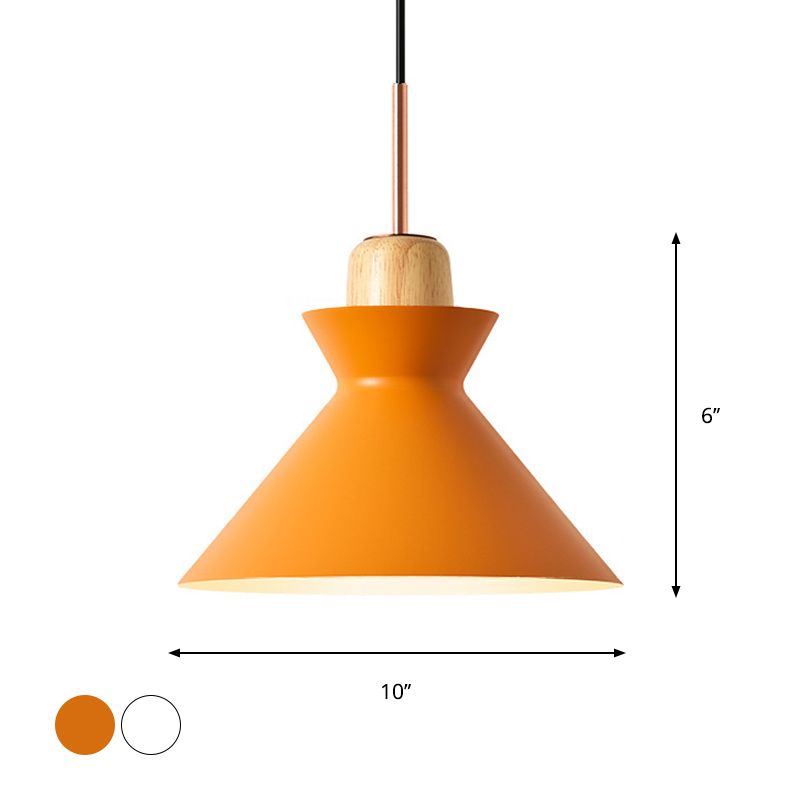 Macaron 1-Light Pendant Lamp Pink/White/Black Cone/Bowl/Bell Hanging Ceiling Light with Iron Shade and Wood Cork