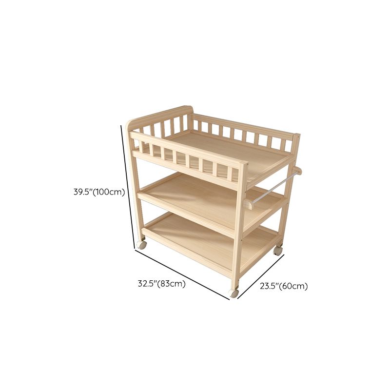 Modern Wooden Changing Table Safety Rails Baby Changing Table with 4 Wheels