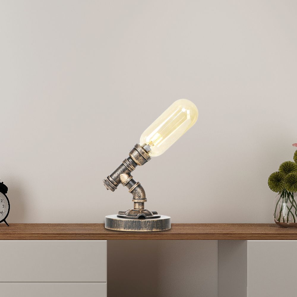 Capsule Bedroom LED Night Light Industrial Amber/Clear Glass 1 Head Nickel Table Lamp with Pipe Metal Base