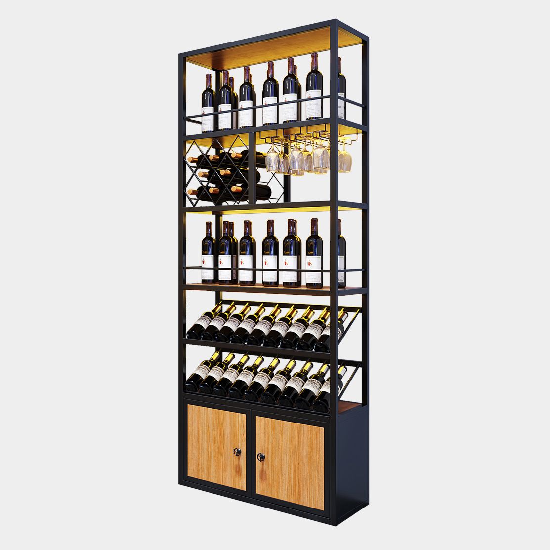 Modern Floor Wine Bottle & Glass Rack Metal Stackable Wine Rack