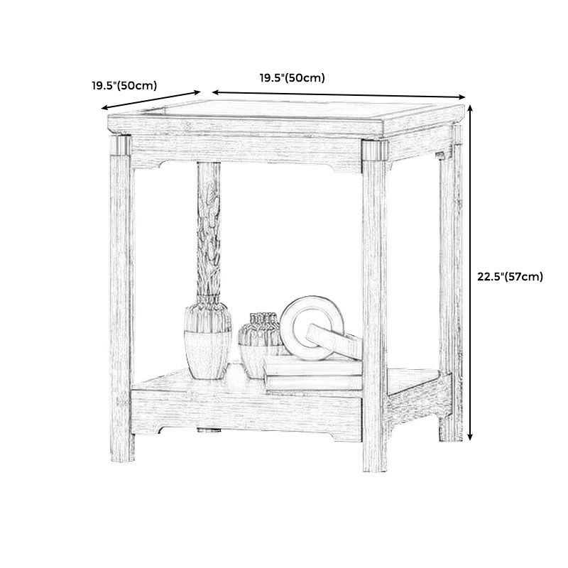 Traditional Square Wooden Sofa Side Accent Table with Storage and Shelf