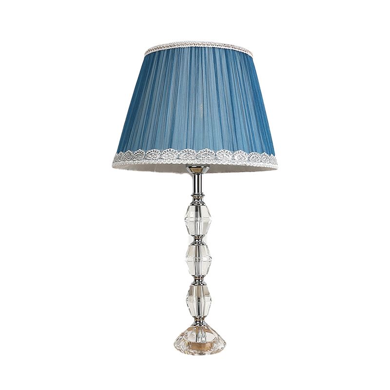 Tapered Bedroom Table Light Traditional Fabric 1 Light Blue Night Lamp with Crystal Ball Deco