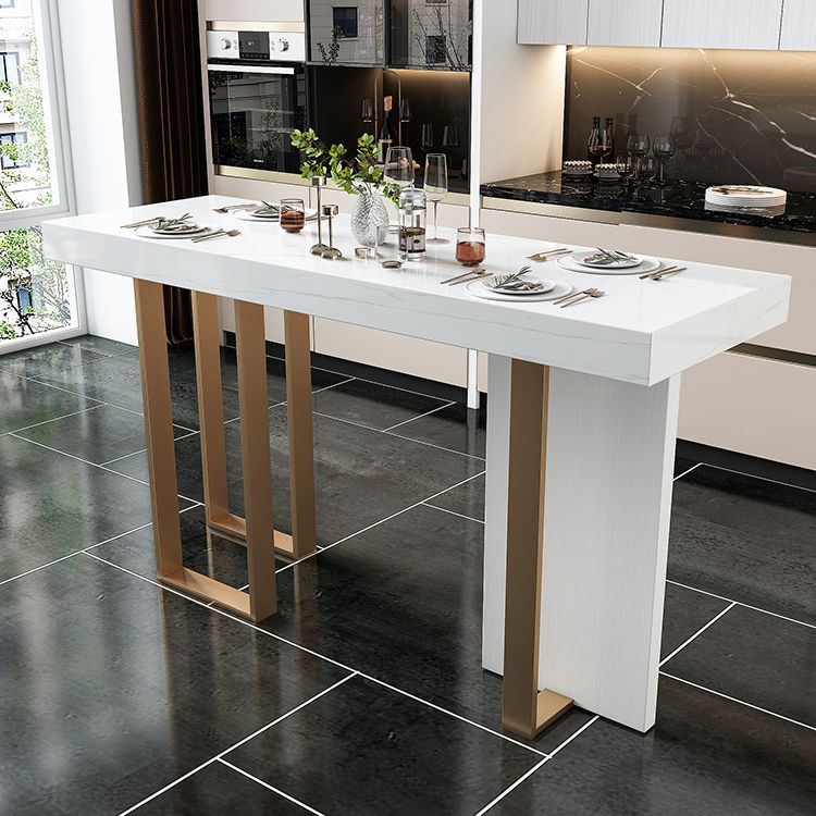 Marble Double pedestal Patio Bar Table Indoor Bistro Bar Height Cocktail Table in White