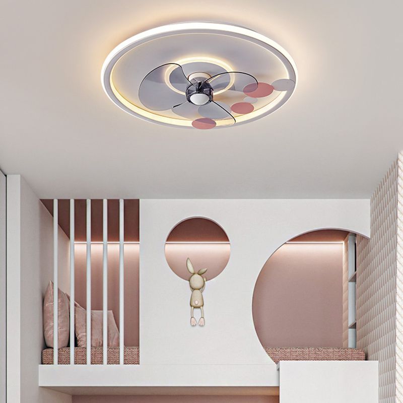 Metal Round Flush Mount Light Modern Colorful LED Fan Light for Bedroom