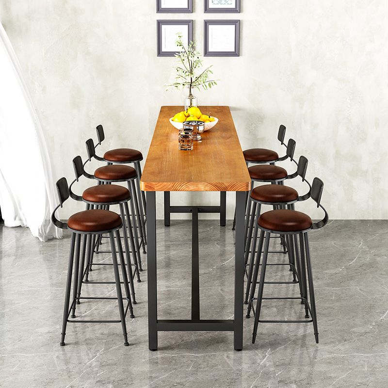 Industrial Rectangle Bar Table Solid Wood Bistro Table with Trestle Base in Black