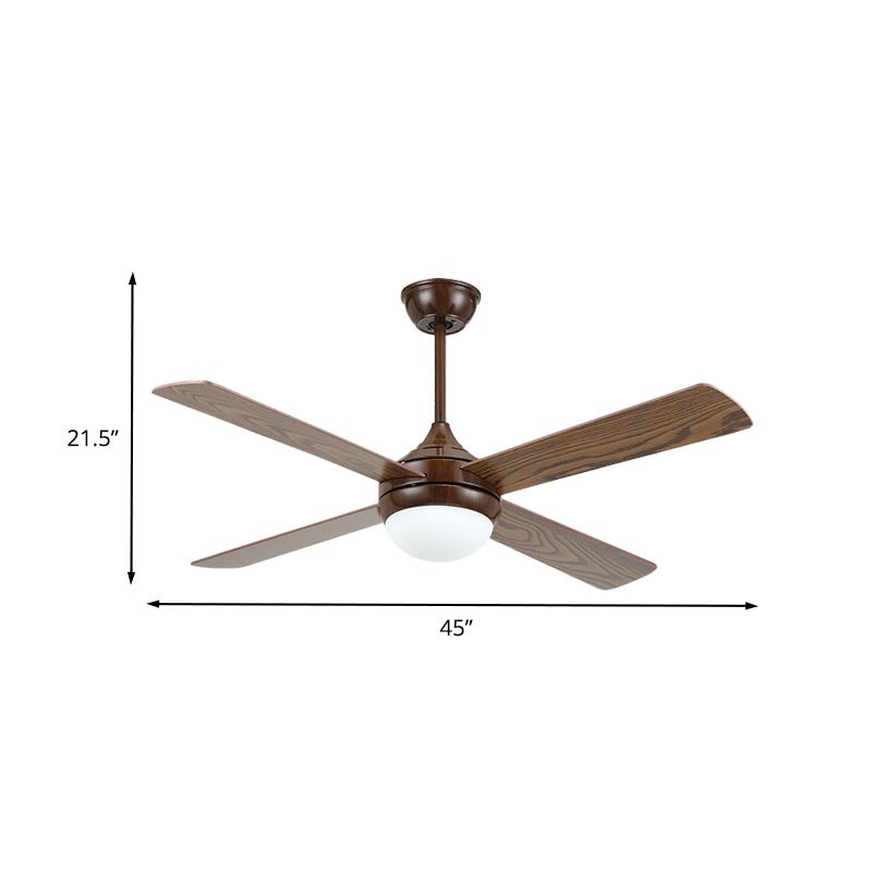 Brown LED Semi Flushmount Traditional Metallic Onion 4 Wood Blades Ceiling Fan Light for Living Room, 45" Wide