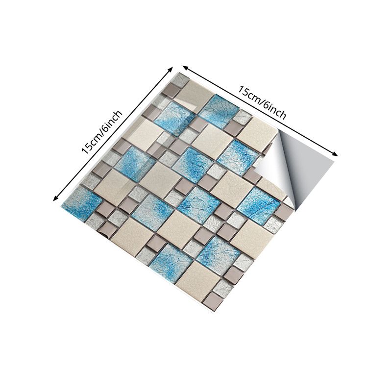 Blue-Brown Boho Peel Wallpaper Panel 6.1-sq ft Mosaics Tiles Wall Art for Kitchen (25 Pcs)