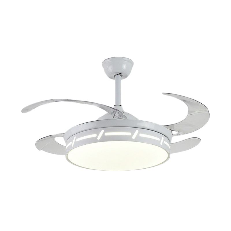 4 Blades LED Bedroom Semi Flush Contemporary 20" Wide Hanging Fan Light Fixture with Circle Acrylic Shade