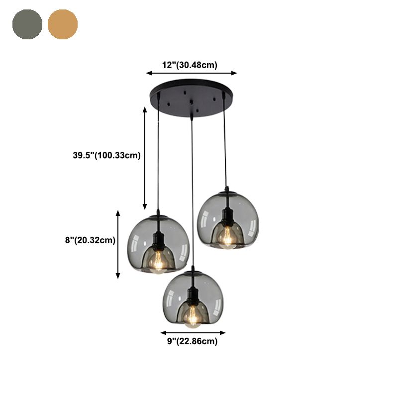 1 / 3 - Light Island Pendant Light in Dark Black Metal and Glass Ceiling Pendant Fixture